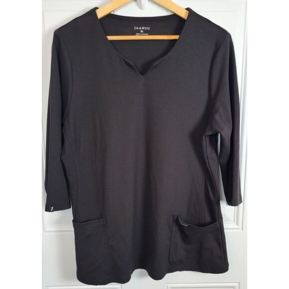 Jaanuu Womens Jersey Knit 3/4 Sleeve Scrub Top Size XL Solid Black - Picture 2 of 8